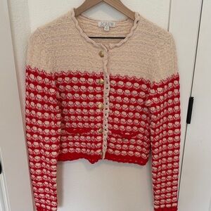 J. Crew Red and Cream Button-Up Cardigan